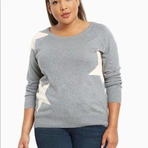 TORRID GRAY PINK STAR 100% COTTON LONG SLEEVE SWEATER WOMEN'S 1X TOP